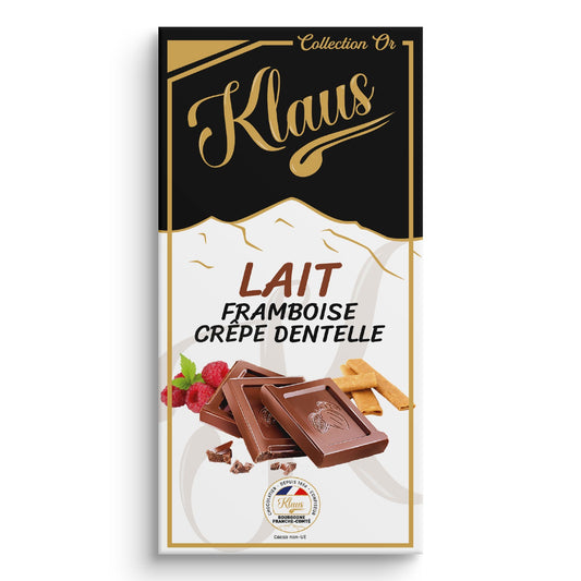 Tablette chocolat lait 30% - Famboise crêpe dentelle